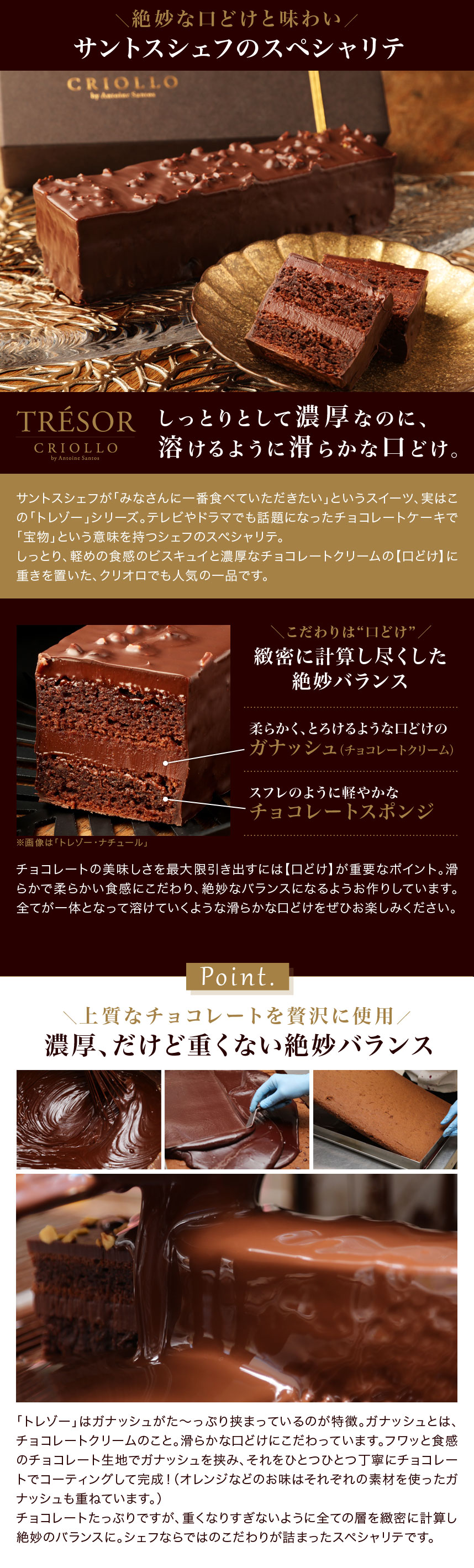 濃厚なチョコレートのケーキ『トレゾー・ナチュール』｜クリオロ