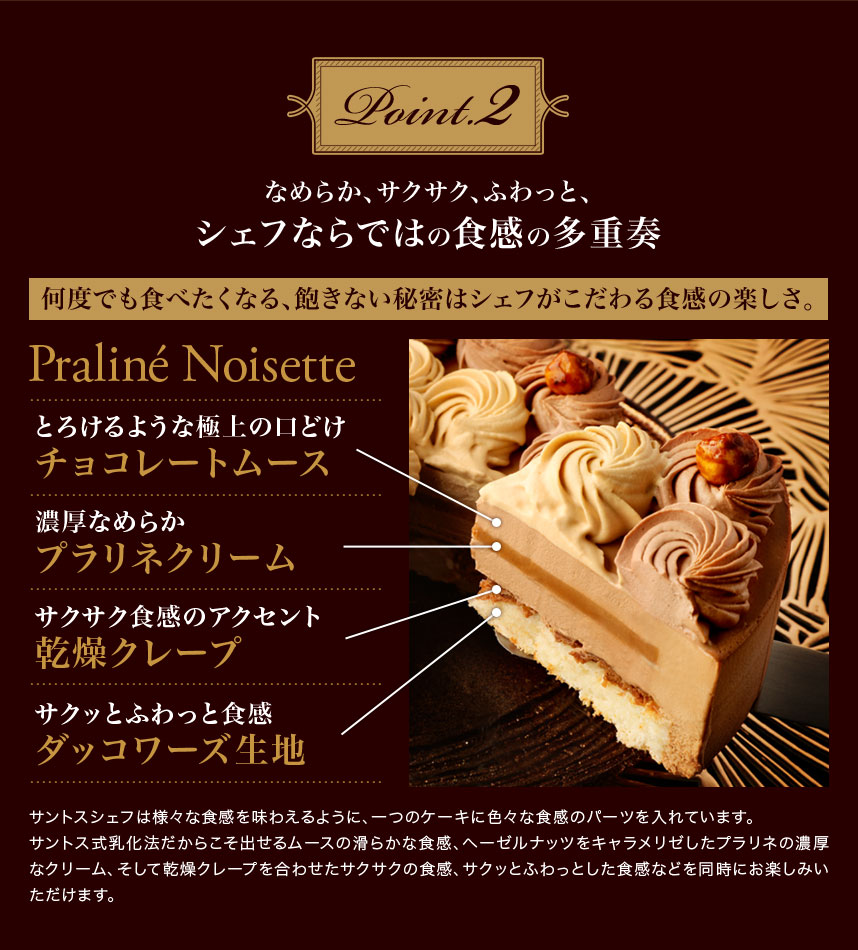 サントスシェフの代表作チョコレートケーキ★ プラリネ・ノワゼット (直径15cm) 濃厚 チョコレート ケーキ 誕生日 価格4,000円 (税込)