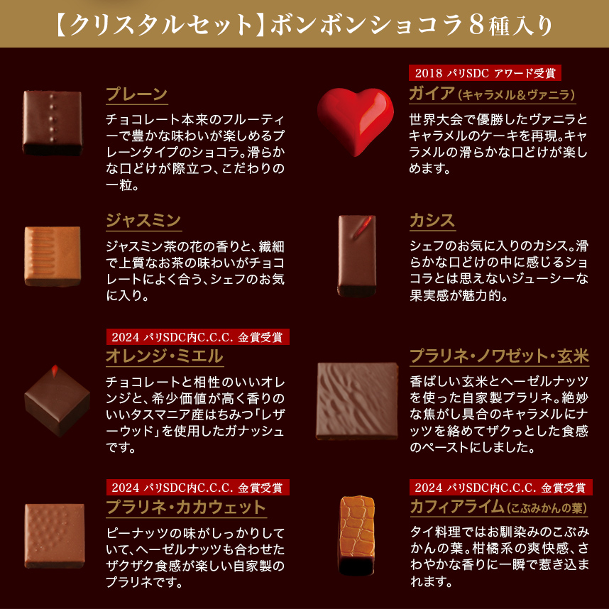 チョコレート】クリスタルセット（8粒入り）| クリオロ